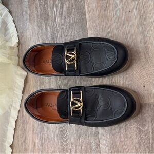 Valentino Black Flats with Gold Accent